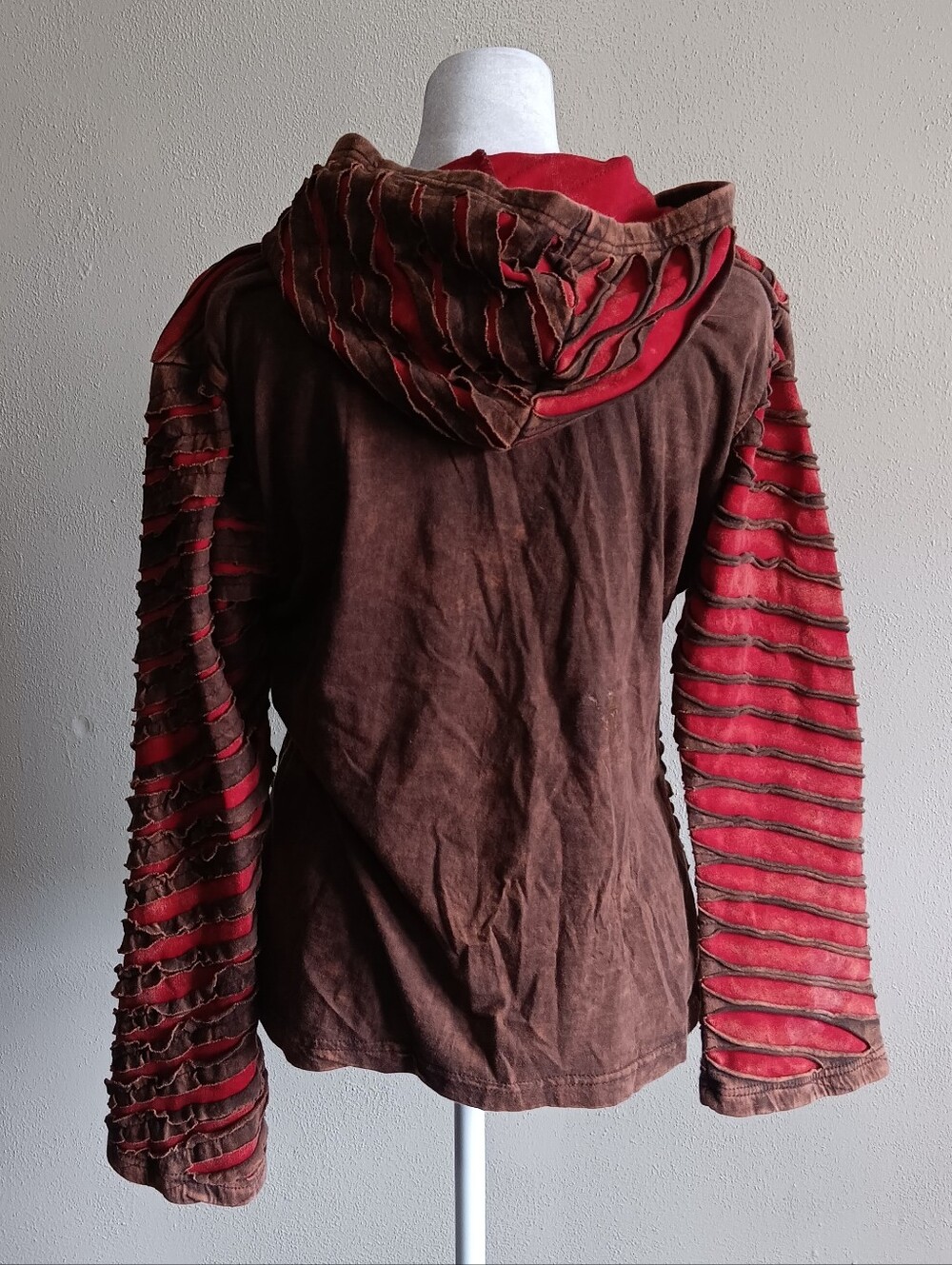 Y2K Nepal Fairy Grunge Full Zip Slashed Hoodie Womens Sz. Large, 100% Cotton - Picture 2 of 9